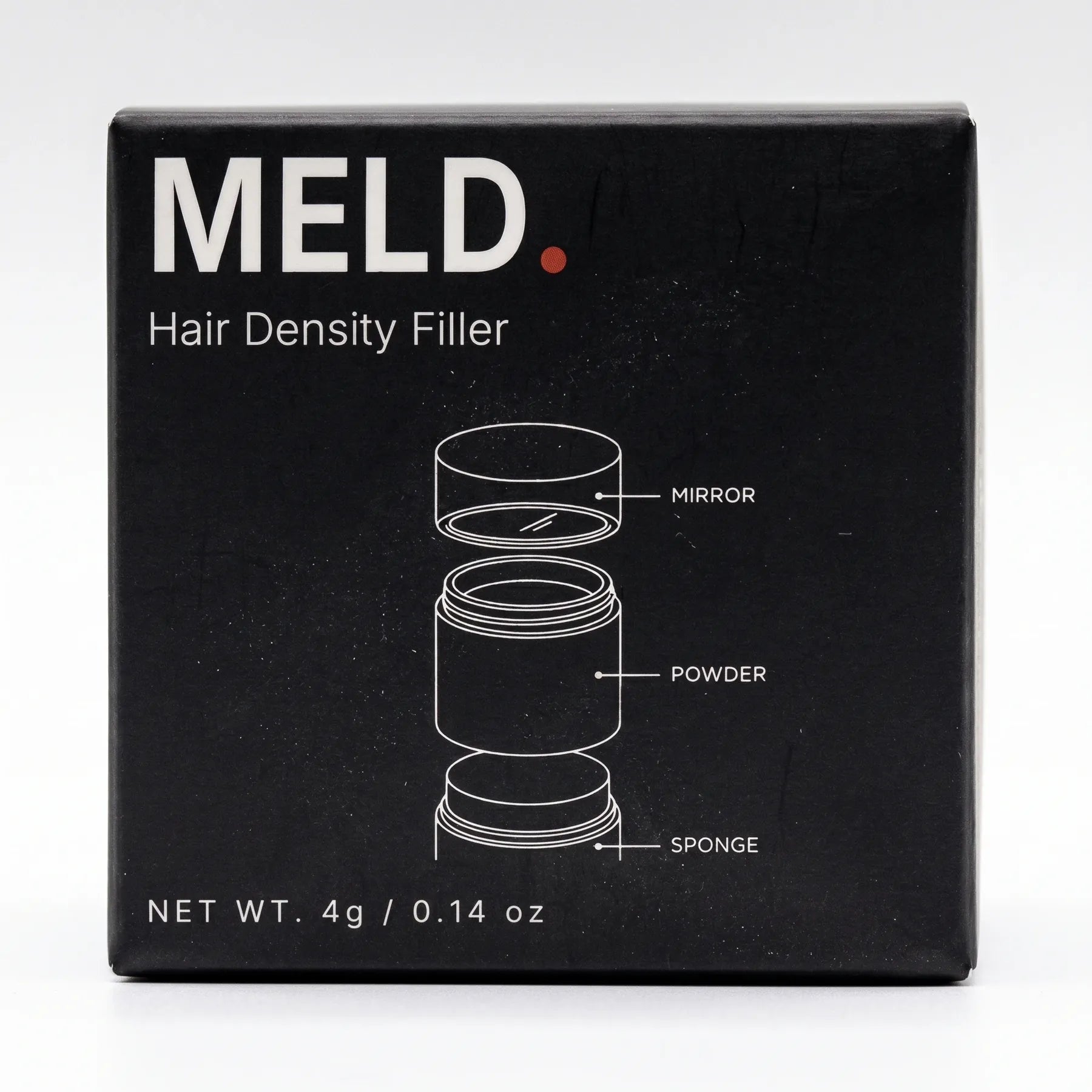 MELD Hair Density Filler box front, net wt 4g / 0.14 oz